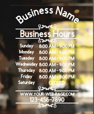 Custom Business Store Hours Sign Decal Sticker 12x18 Exterior Window Door 028