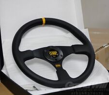 Omp 350mm 14 Genuine Leather Flat Black Stitch Racing Sport Steering Wheel
