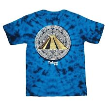 Vintage Tulum Mexico Blue Tie Dye Mayan Wheel Pyramid Tshirt Tee Size S Unisex