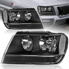 Black Housing Clear Lens Headlights For 1999 - 2004 Jeep Grand Cherokee Pair New