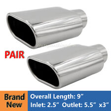 Pair Stainless Steel Exhaust Tip Rolled Oval Slant 2.5 Inlet - 5.5 X 3 Outlet
