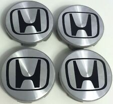 4 Brushed Aluminum Wheel Center Caps Black 58mm Rim Emblems Logo For Honda Civic