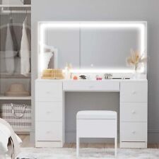Makeup Vanity Desk With Led Lighted Mirror Power Outlet 7 Drawers