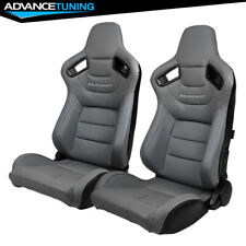 Reclinable Pair Racing Seats Dual Sliders Grey Pu Carbon Leather Back