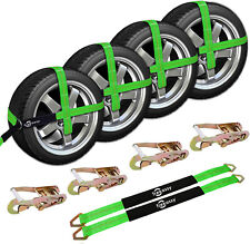 4 Pack 2x10 Wheel Lasso Strap Snap Hook Ratchet Tire Tie Down Car Hauler Kit