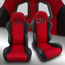 2 X Reclinable Red Pineapple Fabricpvc Leather Leftright Racing Car Seats