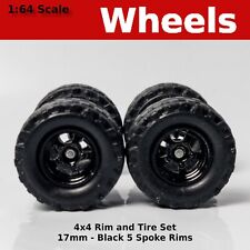 17mm Blackwall 4x4 Truck Tire Sets - Black 5 Spoke For Hot Wheels