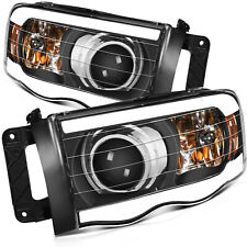 For 2002-2005 Dodge Ram 1500 2500 3500 Black Projector Headlight Pair W Led Drl
