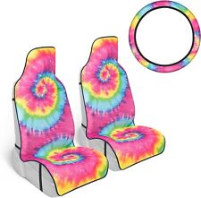 Carbella Rainbow Tie-dye Car Seat Covers 2 Pack Hippie Boho Front Seat Covers