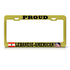 Proud Lebanese American Gold Lebanon Flag Pride Metal License Plate Frame Tag