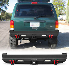 For 1989-2001 Jeep Cherokee Xj Black Rear Bumper Steel With Led Lights D-rings