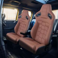 2pcs Brown Universal Car Racing Seat Pvc Leather Recline Seats W 2 Sliders