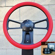 14 Black Billet Steering Wheel Red Vinyl 1974-94 C10 Chevy Pickup Hornadapter