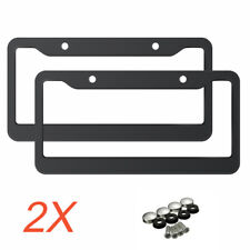 2pcs Black Stainless Steel Metal License Plate Frame Tag Cover Screw Caps Us