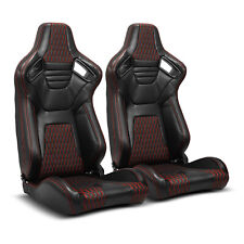 2 X Blackred Stitching Pvc Leather Lr Reclinable Racing Seatslider