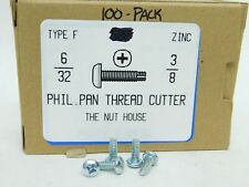 100 Pack 6-32 X 38 Thread Cutting Screw Type F Phillips Pan Head Zinc Steel