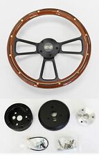 Nova Chevelle El Camino Steering Wheel Mahogany Wood Black Spokes 14 Ss Cap