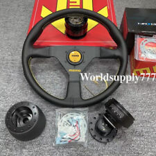 Momo Veloce Racing V1 350mm Genuine Leather Sport Steering Wheel Yellow Button