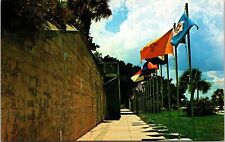 Flags Fifty States Fort Desota Gulf Mexico Tampa Bay Fl Postcard Unp Vtg Unused