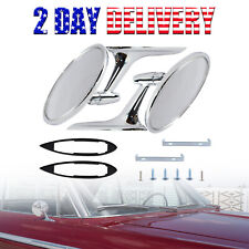 Round Outside Rearview Mirrors Ribbed Base For 1963-65 Chevy Impala Nova