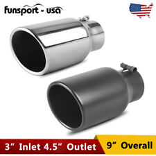 3 Inlet 4.5 Outlet 9 Long Exhaust Tip Black Silver Stainless Steel Bolt-on