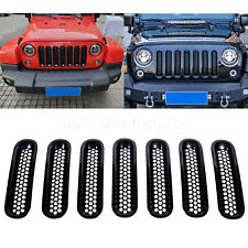 Fit For Jeep Wrangler Jk 2007-18 Front Grill Insert Mesh Grille Trim Cover 7pcs
