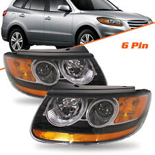 For 2007-2012 Hyundai Santa Fe Halogen 6pin Headlights Black Oem Headlamps Lr