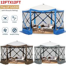 New Pop-up Camping Gazebo Camping Canopy Shelter 6 Sided 12 X 12ft Sun Shade