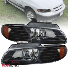 Black Headlights Fits 1996-2000 Dodge Grand Caravan Chrysler Town Country Lamp