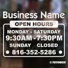 Custom Store Name Hours Tel Business Open Hours Decal Sticker Window Door Sign
