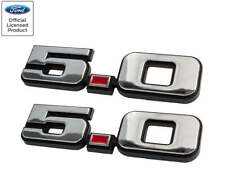 1979-1993 Ford Mustang Gt Lx Chrome Red 5.0 Fender Emblems 4.75 Pair
