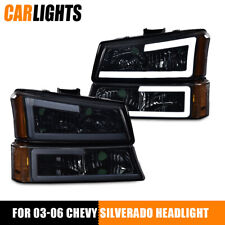 Fit For 03-07 Chevy Silverado 1500-3500 Smoke Chrome Led Drl Bumper Headlights