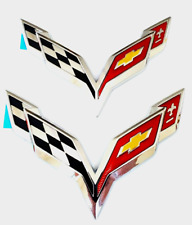 Pair Fits 2014-2019 Corvette C7 Emblem Cross Flags Badge 3d Logo Chrome