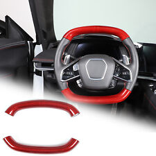Red Real Carbon Fiber Steering Wheel Top Handle Cover Trim For C8 Corvette 20-23