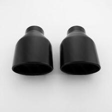 Pair 2.5 Inch Inlet Black 304 Stainless Steel Exhaust Tips Oval Out Resonated