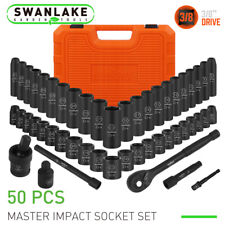 50pc 38 Drive Impact Socket Set Deep Standard Sae Metric 516 - 34 8 - 22mm