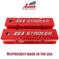 383 Stroker Chevy Valve Covers Red - Sbc Tall Raised Logo - Ansen Usa