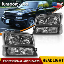 Black Headlights Bumper Lamps Set For 2003-2006 Chevy Silverado Avalanche 1500