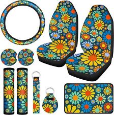 10 Pcs Hippie Flower Car Seat Covers Full Set Universal Car Accessories Colorful