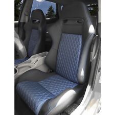 Pair Recline Bucket Racing Seats With Sliders Black Pu Breathable Blue Fabric
