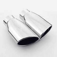 Pair Stainless Steel Oval Exhaust Tips 2.25 Inlet Rolled Angle Cut Out