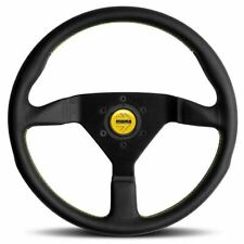 Momo Montecarlo Black Leather Yellow Stitching Steering Wheel 350mm