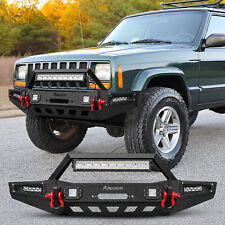 Steel Front Bumper W Winch Plate Leds D-ring For 1983-2001 Jeep Cherokee Xj