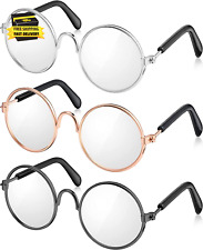 3 Pairs Doll Glasses Metal Wire Rim Clear Lens Eyewear Fabric Doll Dress Up Eyeg