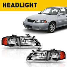 Fit 2000-2003 Nissan Sentra Headlights Head Lamps Black Lamp Replacement Black 2