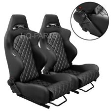 2 X Tanaka All Black Pvc Leather Racing Seats Reclinable Diamond Stitch For Bmw