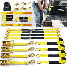4 Pack 2x12 Wheel Lasso Strap Snap Hook Ratchet Tire Tie Down Car Hauler Kit