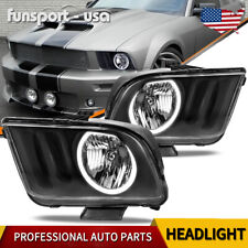 Pair Headlights Assembly Fit For 2005-2009 Ford Mustang Black Led Drl Halo