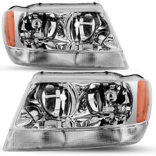 Headlights For 1999-2004 Jeep Grand Cherokee Chrome Housing Amber Side Headlamps