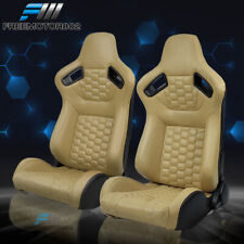 Adjustable Universal Racing Seat Honeycomb Beige Pu Leather Dual Slider X2